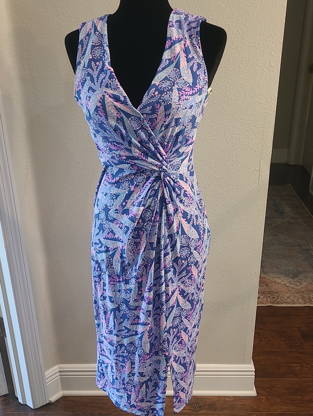 Lilly Pulitzer Women's Barton Blue Star Gazing Midi Dress Odella V-Neck Size 2